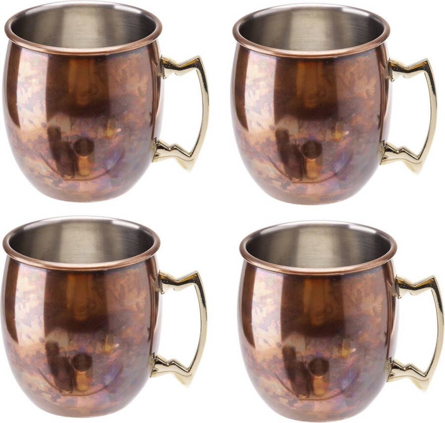 Cosy & Trendy 4x Koperen Moscow Mule drinkbeker antiek met handvat 450 ml Cocktailglazen