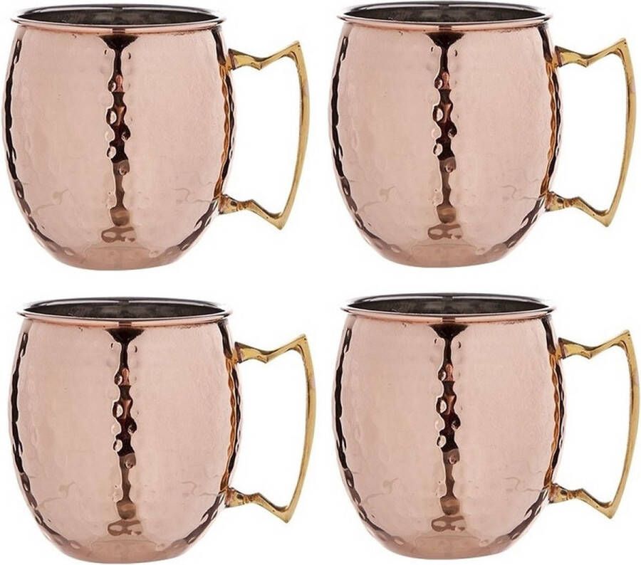 Cosy & Trendy 4x Koperen Moscow Mule beker glas gehamerd met handvat 450 ml Cocktailglazen