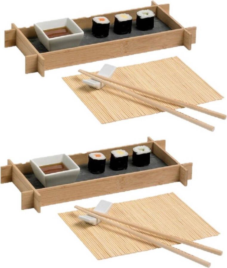 Cosy&Trendy 4x stuks bamboe sushi servies serveerset voor 1 persoon 6-delig Sushi eetset