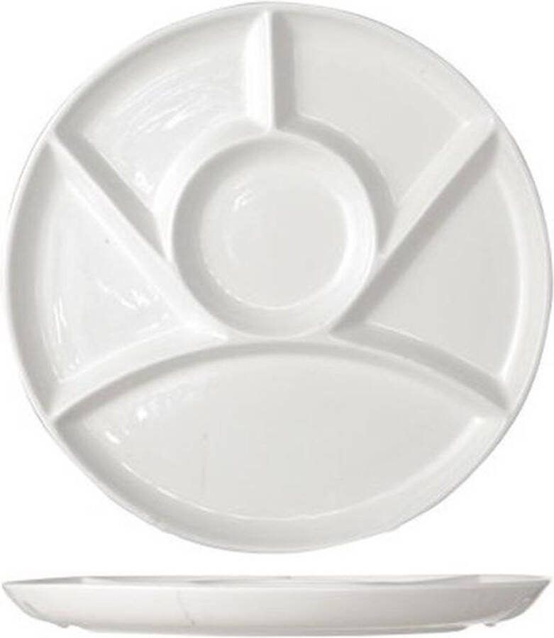 Cosy&Trendy 6x Fondueborden Barbecuebord gourmetbord met vakjes rond wit porselein 24 cm 6 stuks
