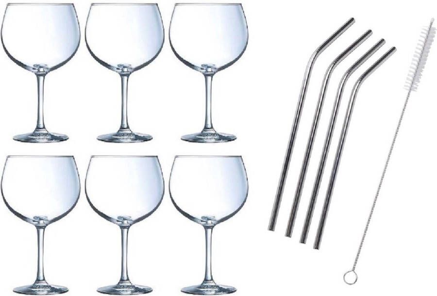 Cosy&Trendy 6x Gin Tonic cocktail glazen 700 ml Inclusief 8x RVS herbruikbare rietjes
