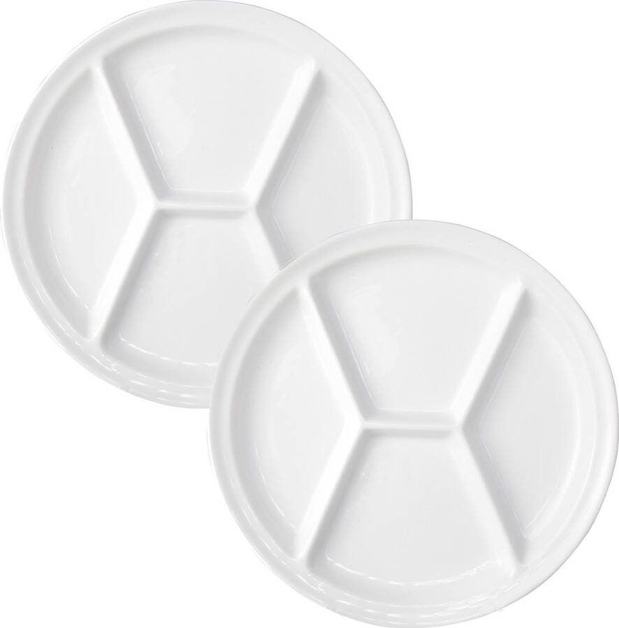 Cosy&Trendy 6x stuks fondue gourmet bord barbecuebord gourmetbord met vakjes rond wit porselein 26 cm