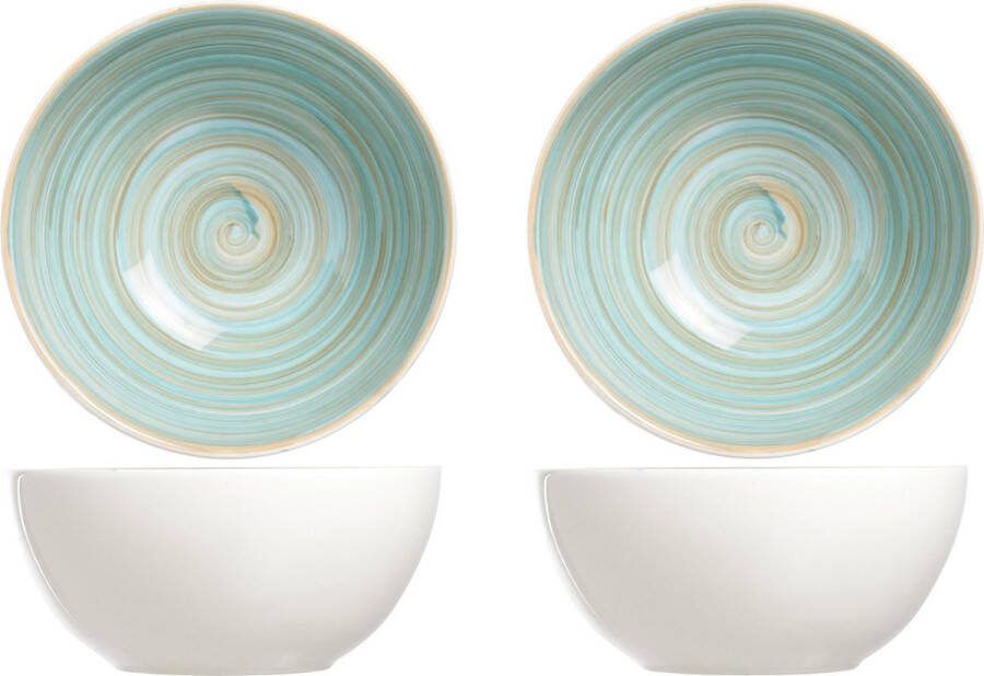 Cosy&Trendy 6x stuks rond schaaltje kommetje Turbolino blauw van aardewerk 14 5 cm Ontbijt dessert schaaltjes