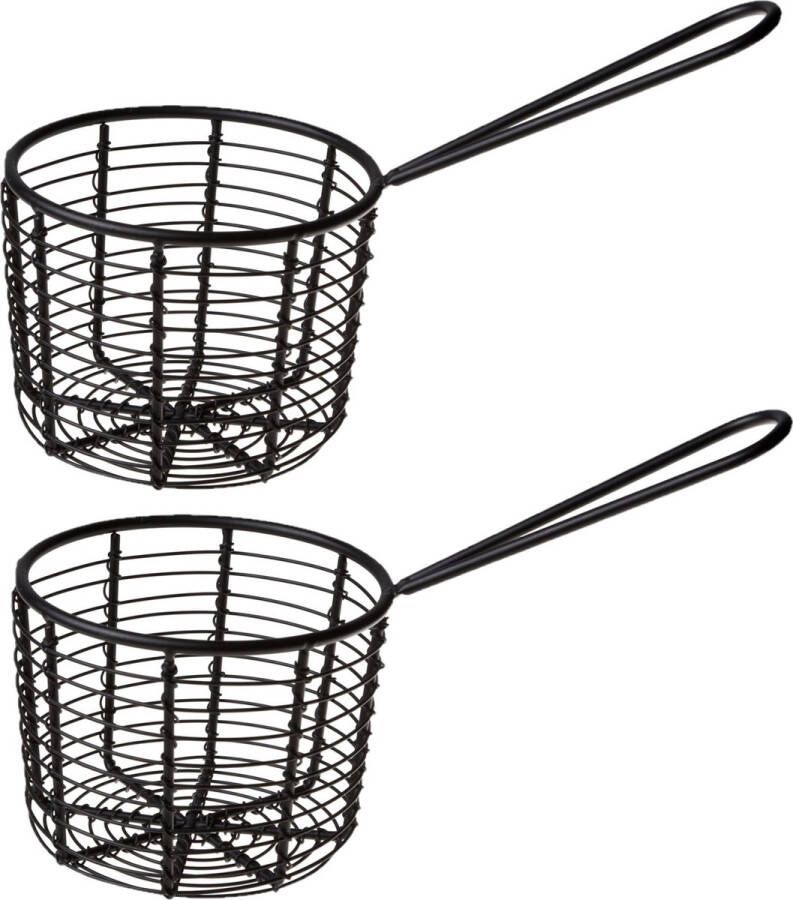 Cosy&Trendy 8x stuks ronde patat snack serveermandjes frietmandjes zwart metaal D8 x H8 cm Patatmandjes snackmandjes