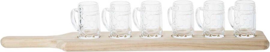 Cosy&Trendy A-Shotglaasjes -Transparant Op houten Plank Met 6 Glaasjes Glas