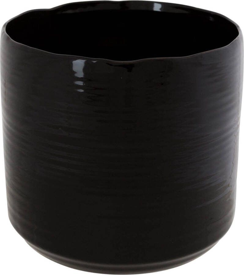 Shoppartners Bloempot Keramiek aardewerk Voor Kamerplant Zwart D16 X H15 Cm Plantenpotten
