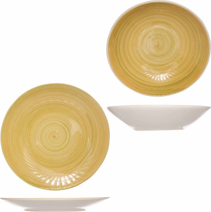 Cosy&Trendy Bordenset 8x stuks diep bord en 8x stuks dinerbord Turbolino geel 21 cm 27 cm Borden van aardewerk