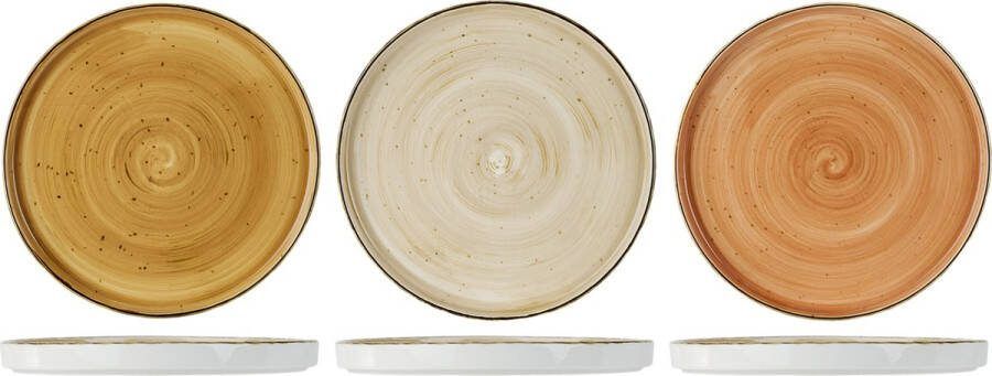 Cosy&Trendy BRISBANE PLAT BORD D25 5CM 3ASS H2.5CM ORANGE-BROWN-BEIGE Set van 3