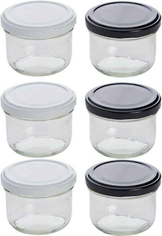 Cosy&Trendy confituurpotje 12 cl witte & zwarte deksels Set-6