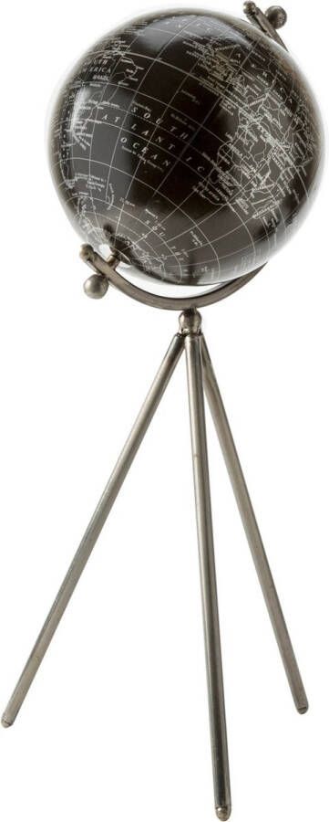 Cosy and Trendy Decoratie wereldbol globe zwart op metalen voet standaard 20 x 57 cm Landen contintenten topografie