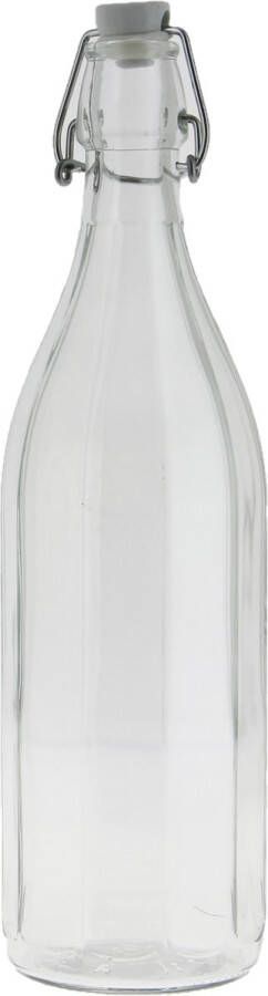 Cosy&Trendy Glazen fles transparant met beugelsluiting dop 1000 ml Waterfles Olie azijn fles