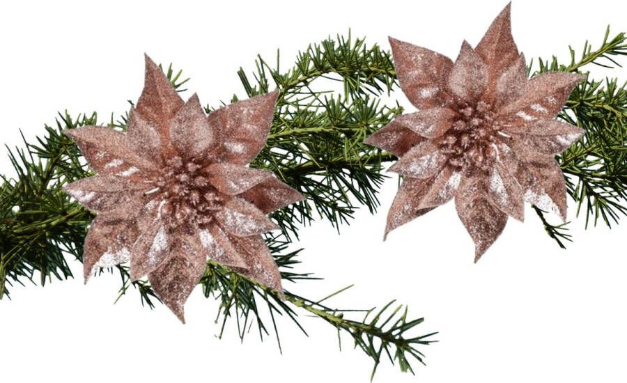 Cosy & Trendy kerstboom bloemen op clip 2x st oud roze 18 cm kerstster Kersthangers