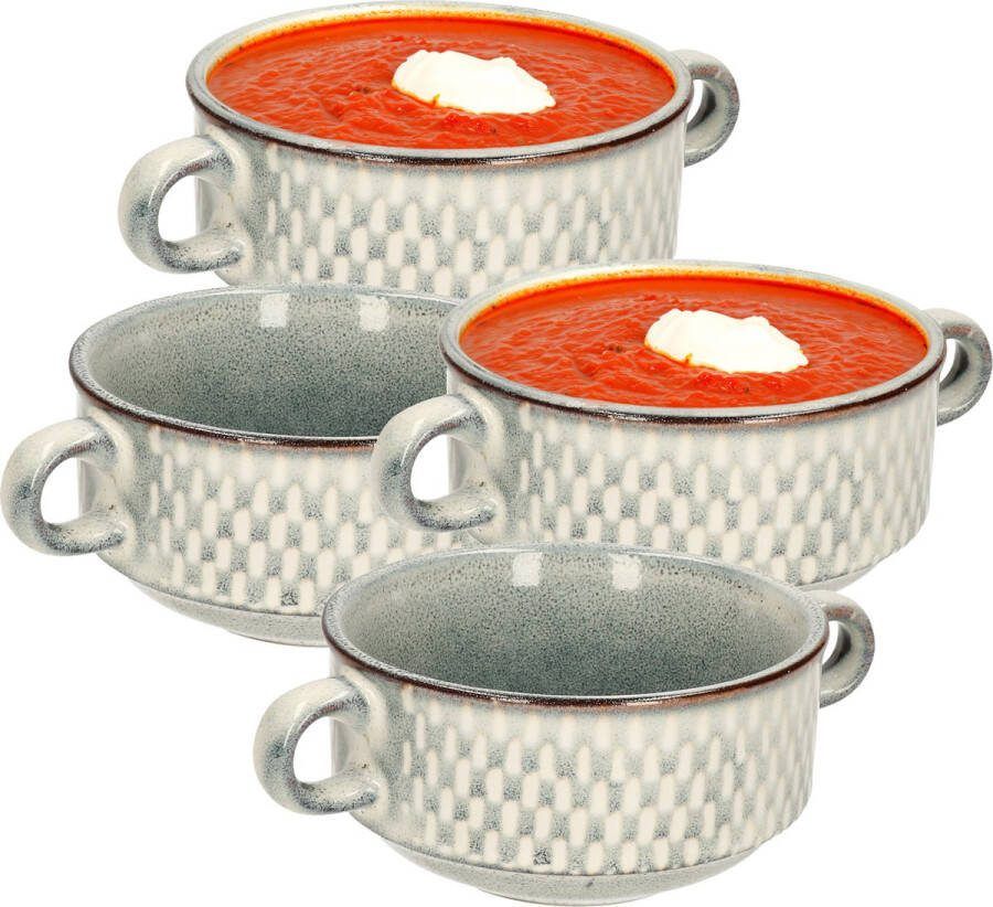 Cosy&Trendy Cosy & Trendy Kommetjes soepkommen voor dessert ontbijt 8x Keramiek D11 x 6 cm grijs groen print