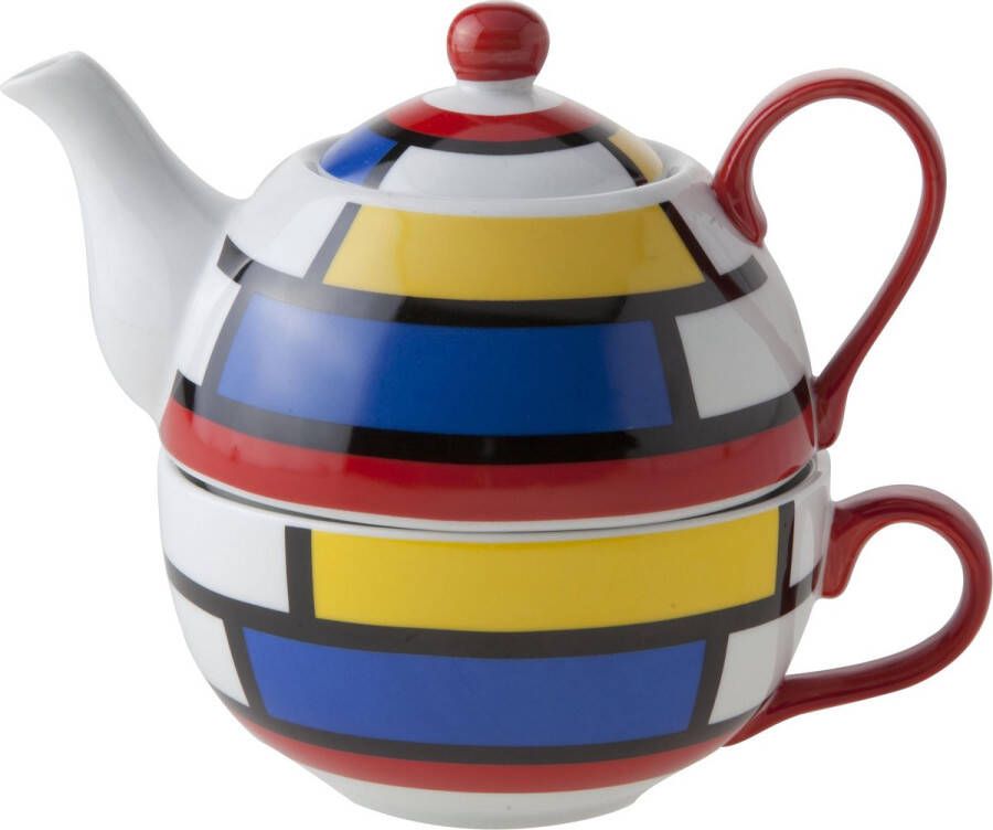 Cosy&Trendy Cosy & Trendy Mondriaan Theepot met Kop Ø11 5x(H)14cm Pot: 35cl Kop: 30cl