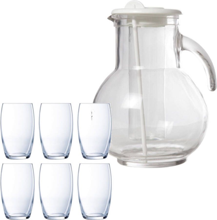 Cosy&Trendy Cosy & Trendy schenkkan waterkan sapkan van glas 2.0 liter met 6x stuks Versailles waterglazen drinkglazen van 375 ml