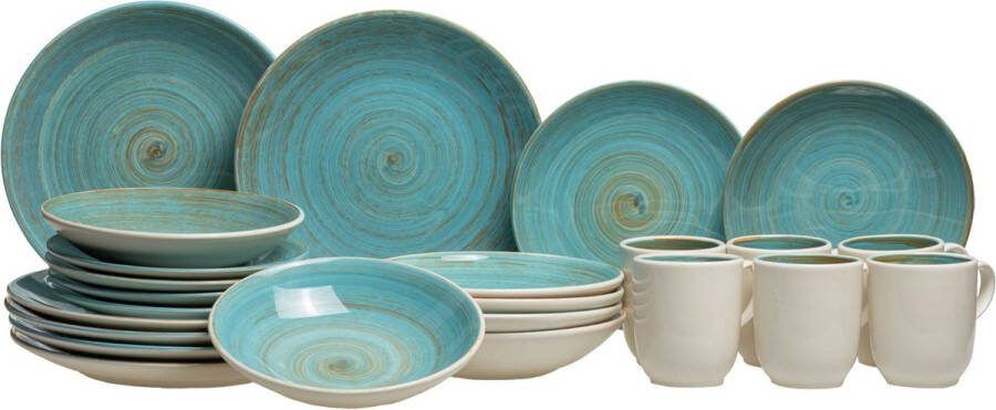 Cosy & Trendy Serviesset Turbolino Blauw 24-delig 6 personen 6 dinerborden 6 diepe borden 6 ontbijtborden en 6 mokken