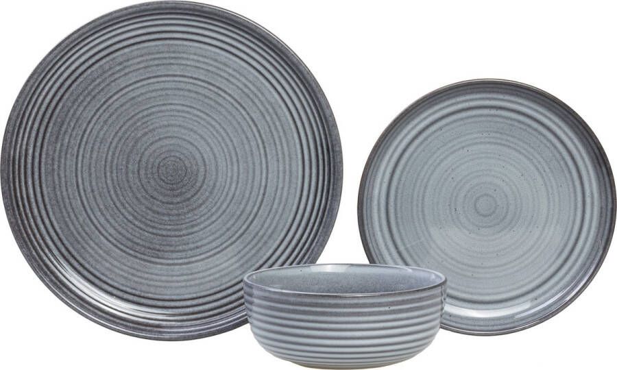 Cosy & Trendy Serviesset Kentucky Grey 12-delig 4 personen 4 dinerborden 4 ontbijtborden en 4 kommen