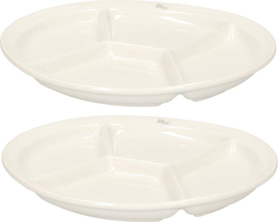 Cosy&Trendy Cosy & Trendy set van 10x stuks Fonduebord gourmetbord wit 4-vaks rond 26 cm