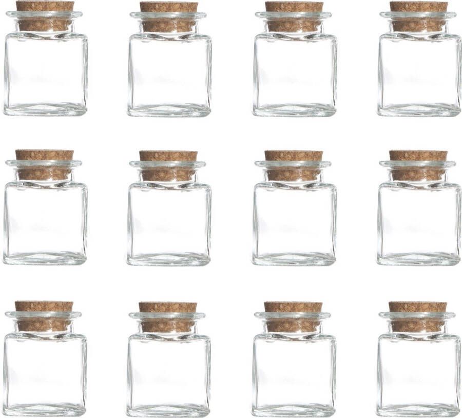 Cosy & Trendy Set van 24x stuks voorraadpotjes bewaarpotjes 50 ml glas met kurken stop Voorraadpot