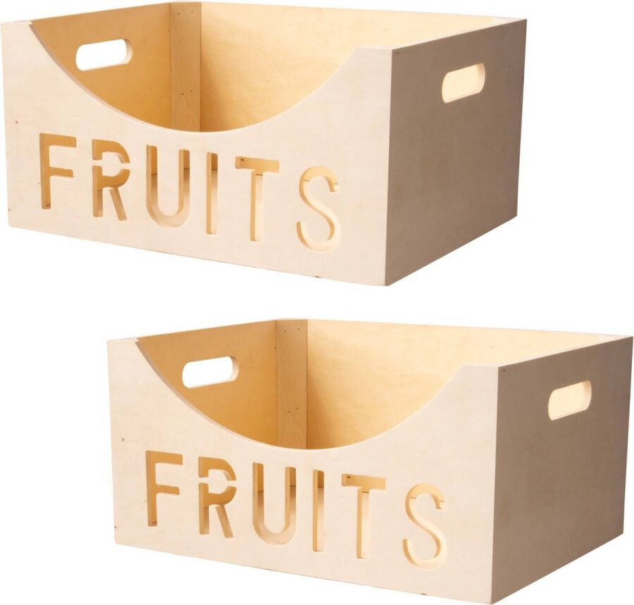 Cosy&Trendy Set van 2x stuks houten fruitmand fruitkistje vierkant 40 x 30 cm Fruitschalen fruitmanden