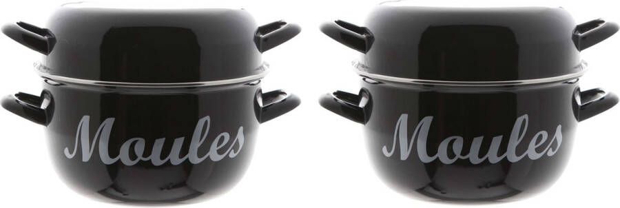 Cosy&Trendy Set van 2x stuks mosselpannen mosselpotten emaille 24 cm Moules Cosy and Trendy Mosselen koken