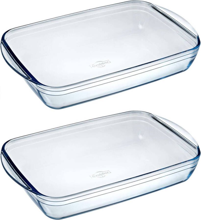 Merkloos Sans marque Set van 2x stuks rechthoekige glazen ovenschalen 3 6 liter 39 x 24 x 6 cm Ovenschotel schalen Bakvorm