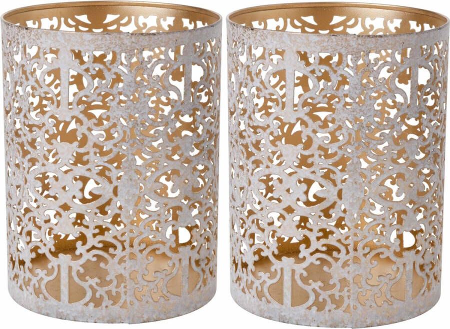 Cosy&Trendy Set van 2x stuks theelichthouders waxinelichthouders glas antiek goud white wash 13 cm Windlichtjes kaarsenhouders