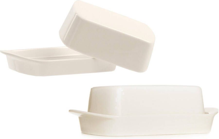 Cosy&Trendy Set van 2x stuks witte botervloten van porselein met deksel 19 x 12 x 7 cm Boterkuipje Roomboter potjes