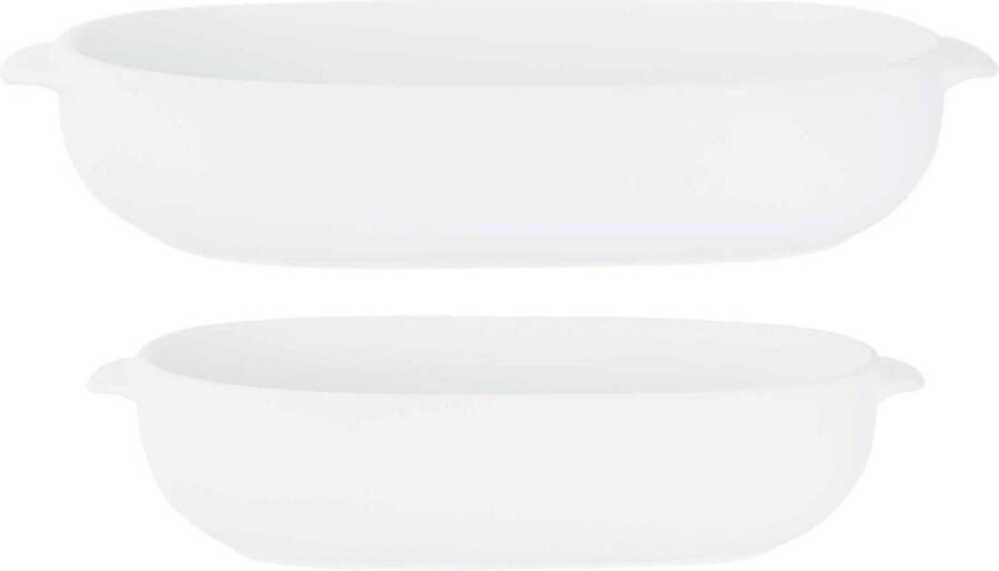 Cosy&Trendy Set van 2x stuks witte ovenschalen serveerschalen 18 x 11 cm en 24 x 15 cm Voordeel set van porselein Braadsledes