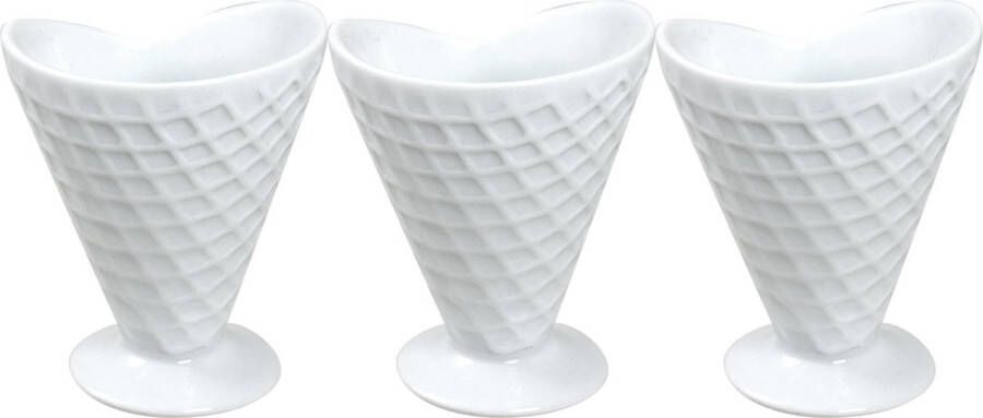 Cosy&Trendy Set van 3x stuks ijs sorbet coupes op voet van wit porselein 9 x 11 cm IJscoupe schaaltjes