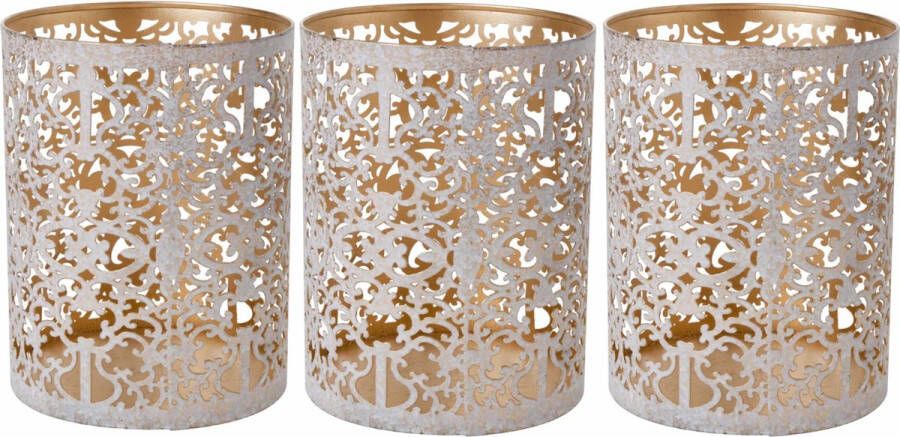 Cosy&Trendy Set van 3x stuks theelichthouders waxinelichthouders glas antiek goud white wash 13 cm Windlichtjes kaarsenhouders