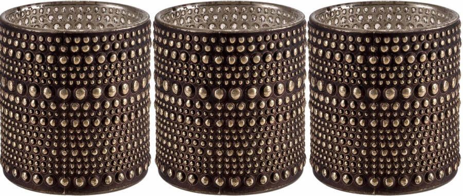 Cosy&Trendy Set van 3x stuks theelichthouders waxinelichthouders glas bruin 10 cm Stippel motief Windlichtjes kaarsenhouders