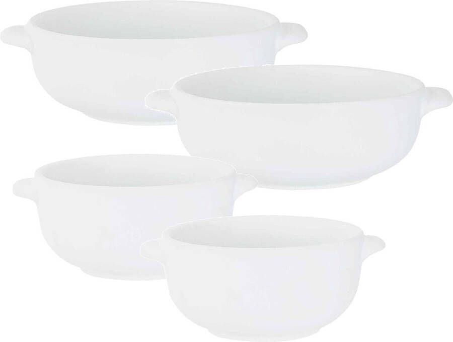 Cosy&Trendy Set van 4x stuks tapas amuse snack schaaltjes wit van porselein 10 en 13 cm rond Kleine kommetjes bakjes