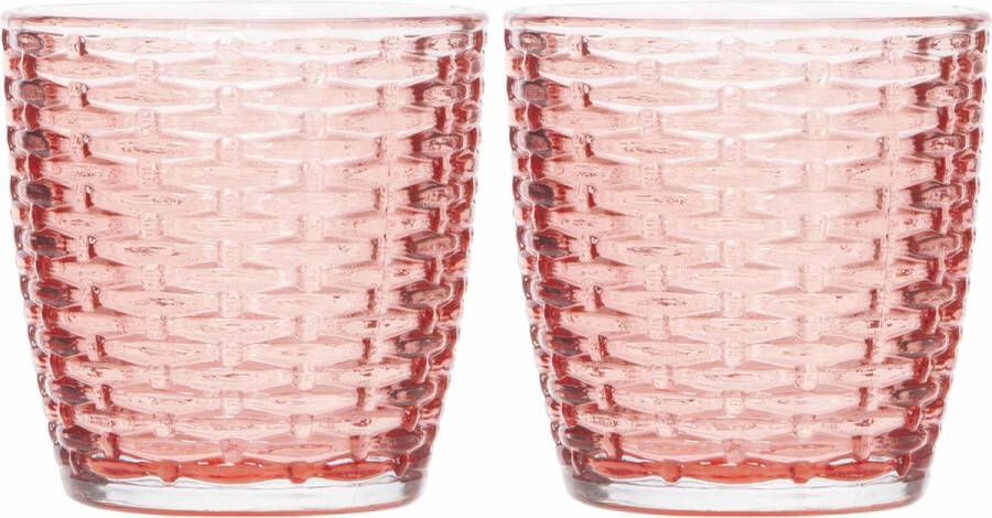 Cosy&Trendy Set van 4x stuks theelichthouders waxinelichthouders glas rood 9 x 9 cm steentjes motief Windlichtjes kaarsenhouders