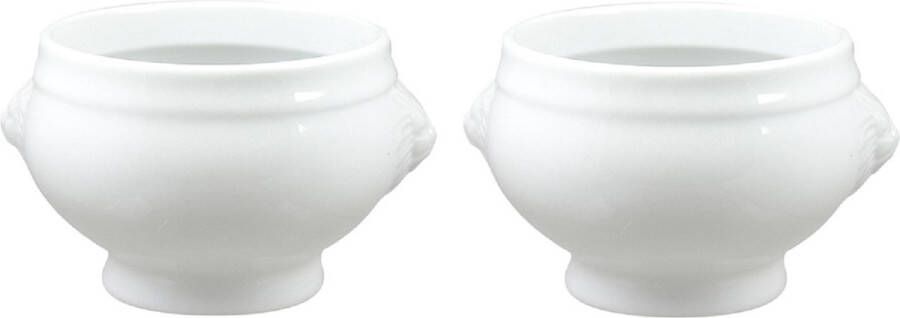 Cosy&Trendy Set van 4x stuks witte soepkommen leeuwkop van porselein 12 cm rond Soepbekers soepkommen