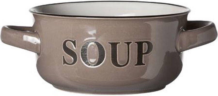 Cosy&Trendy Soup Bowl Grey 13.5xh6.5cmwith Text Soup- Handles 47cl