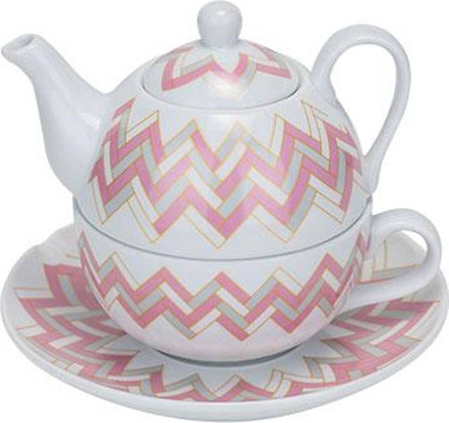 Cosy&Trendy Teapot With Cup And Saucer D11xh14.5cmpink-grey 36.5cl Cup 30cl