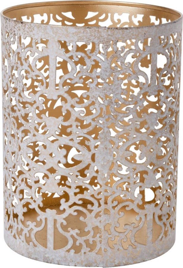 Cosy&Trendy Theelichthouders waxinelichthouders glas antiek goud white wash 13 cm Windlichtjes kaarsenhouders