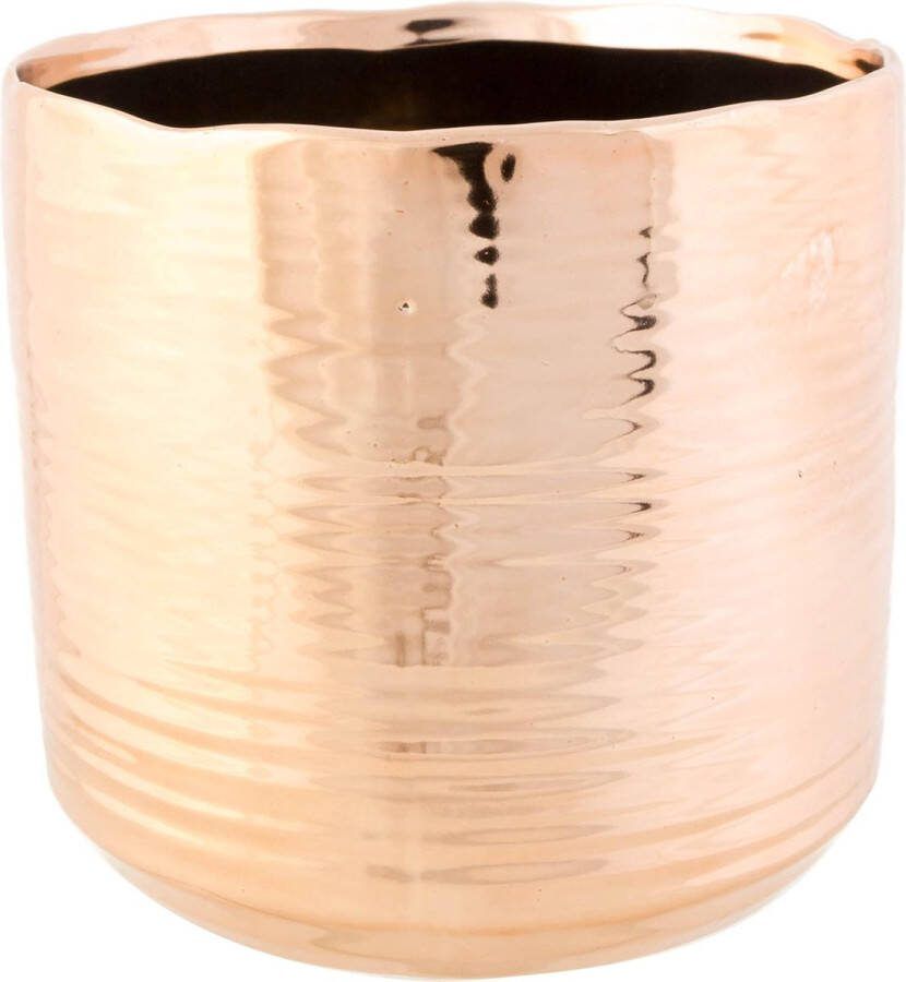 Cosy @ Home 1x Koperen ronde plantenpotten bloempotten Cerchio 16 5 cm keramiek Plantenpot bloempot metallic koper Woonaccessoires