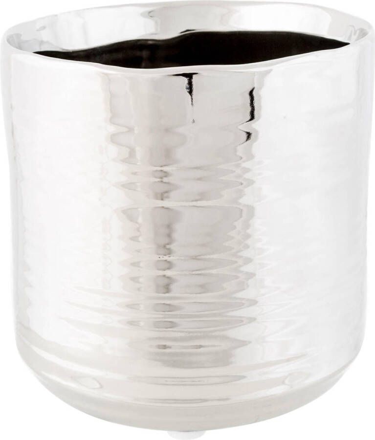 Cosy @ Home 1x Zilveren ronde plantenpotten bloempotten Cerchio 13 cm keramiek Plantenpot bloempot metallic zilver Woonaccessoires