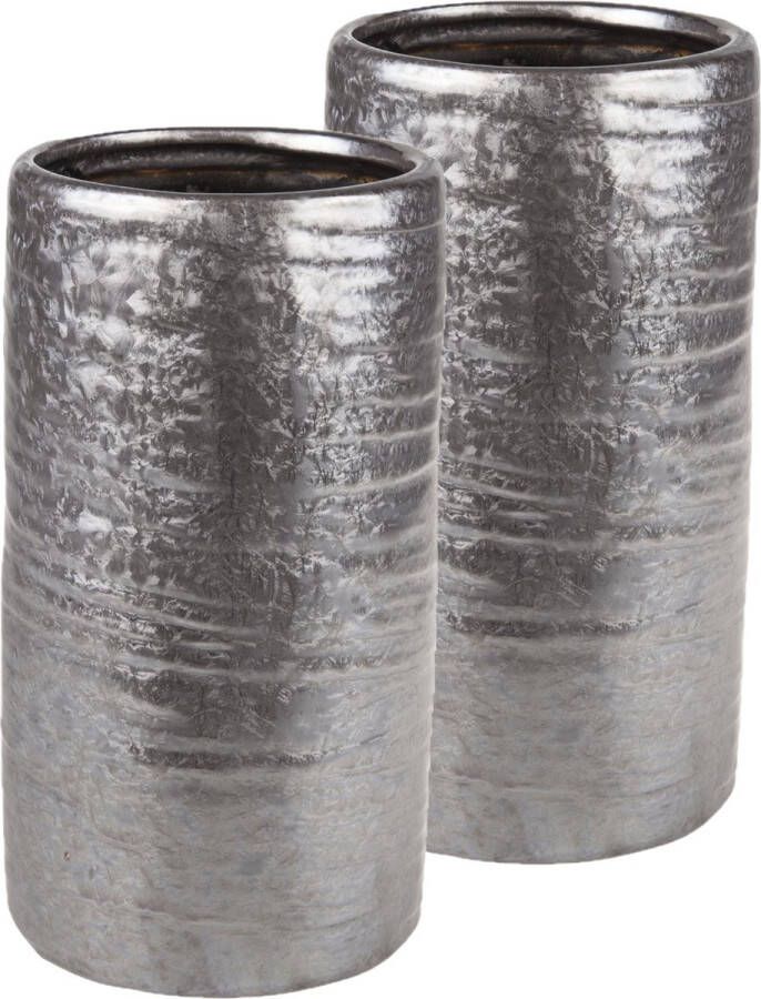 Cosy @ Home 2x stuks cilinder vazen keramiek zilver grijs 12 x 22 cm Keramieken vazen