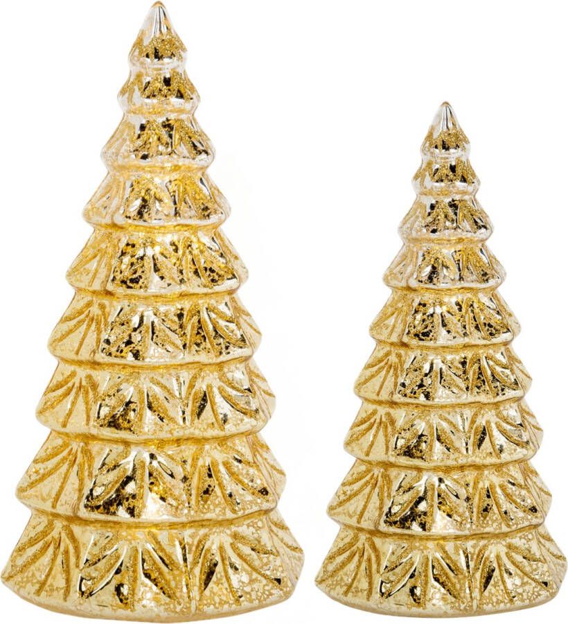 Cosy @ Home 2x stuks led kaarsen kerstboom kaarsen goud H15 cm en H19 cm Kerstversiering