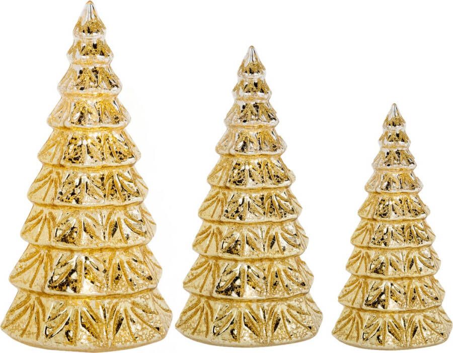 Cosy @ Home 3x stuks led kaarsen kerstboom kaarsen goud H15 cm H19 cm en H23 cm Kerstversiering