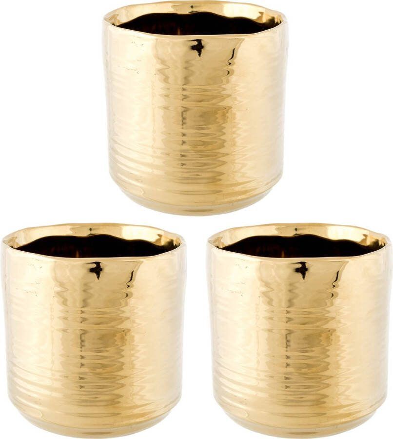 Cosy @ Home 4x Gouden ronde plantenpotten bloempotten Cerchio 11 cm keramiek Plantenpot bloempot metallic goud Woonaccessoires