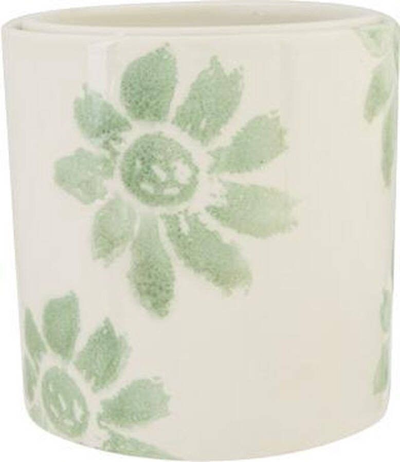 Cosy @ Home Bloempot aardewerk Bloemenprint Groen 15x15xH15cm