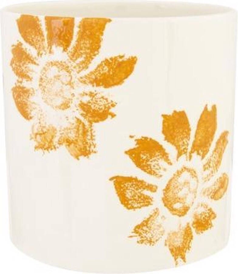 Cosy @ Home Bloempot aardewerk Bloemenprint Oranje 15x15xH15cm