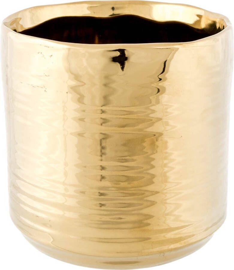 Cosy @ Home 1x Gouden ronde plantenpotten bloempotten Cerchio 11 cm keramiek Plantenpot bloempot metallic goud Woonaccessoires