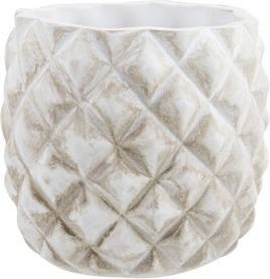 Cosy @ Home Bloempot Facet Washed Creme 16x16xh15cmrond Aardewerk
