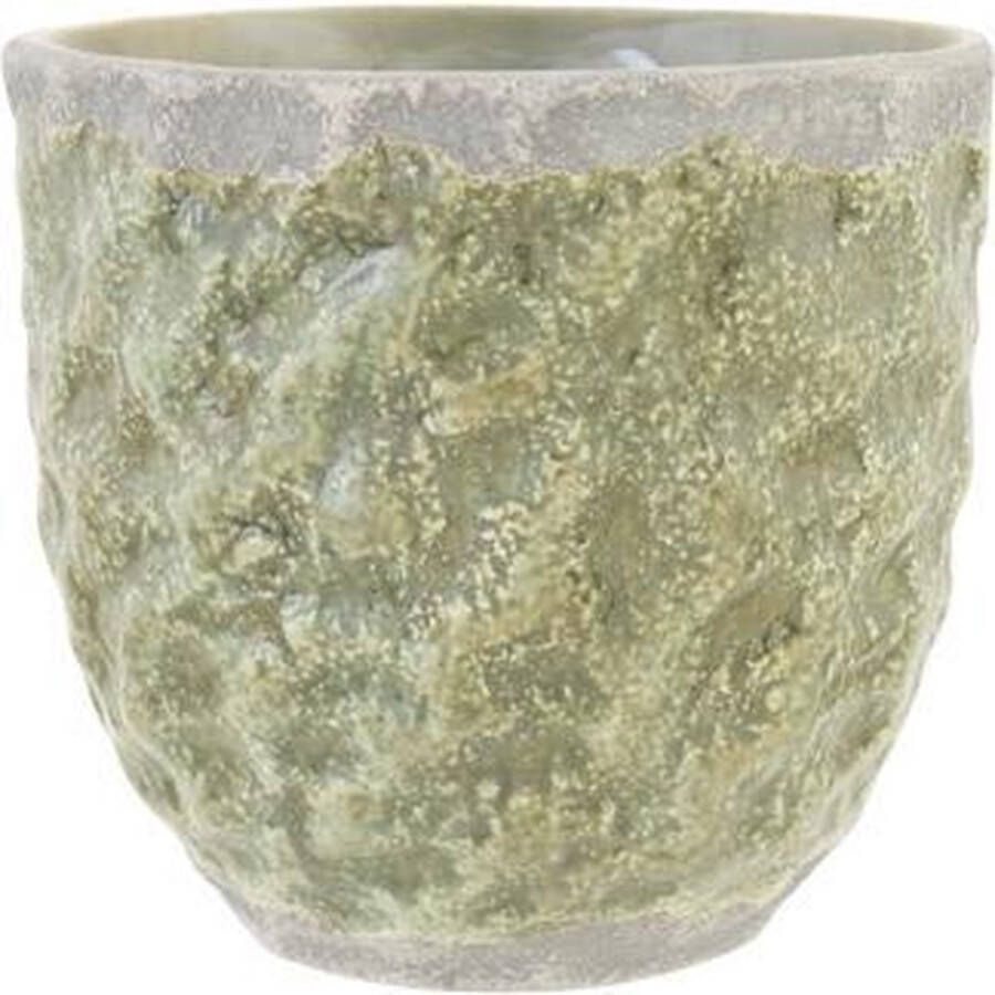 Cosy @ Home Bloempot Forest Texture Groen 14x14xh13cm Rond Conisch Aardewerk