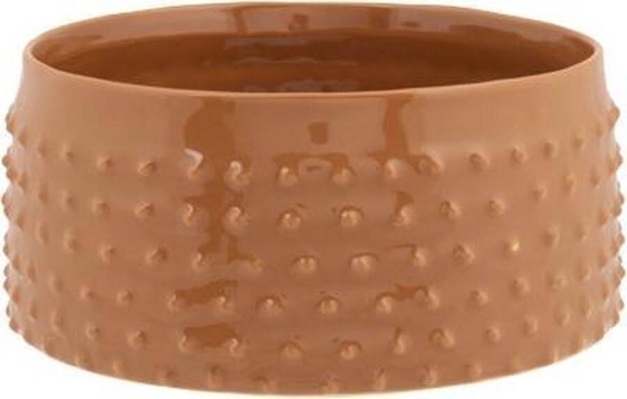 Cosy @ Home Bowl Glazed Embossed Dots Camel 19 8x19 5xh9cm Rond Aardewerk